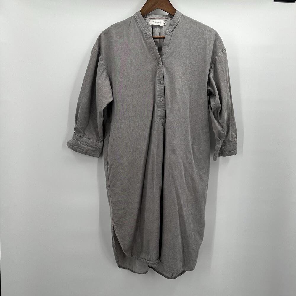Mer‎ Sea Shirt Dress Womens Small Medium Gray Henley Minimalist Lagenlook Mersea